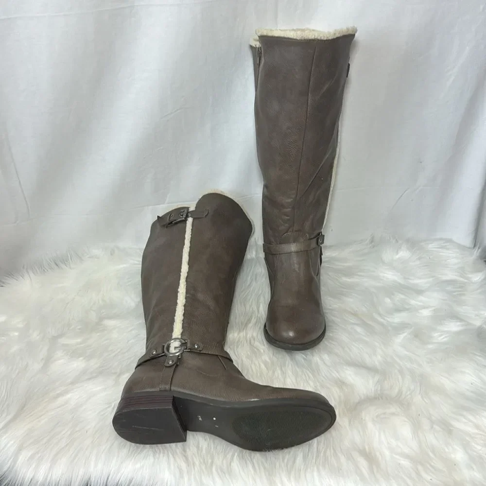 G By Guess Faux Leather Taupe Knee High Riding Boots Sz‎ 11